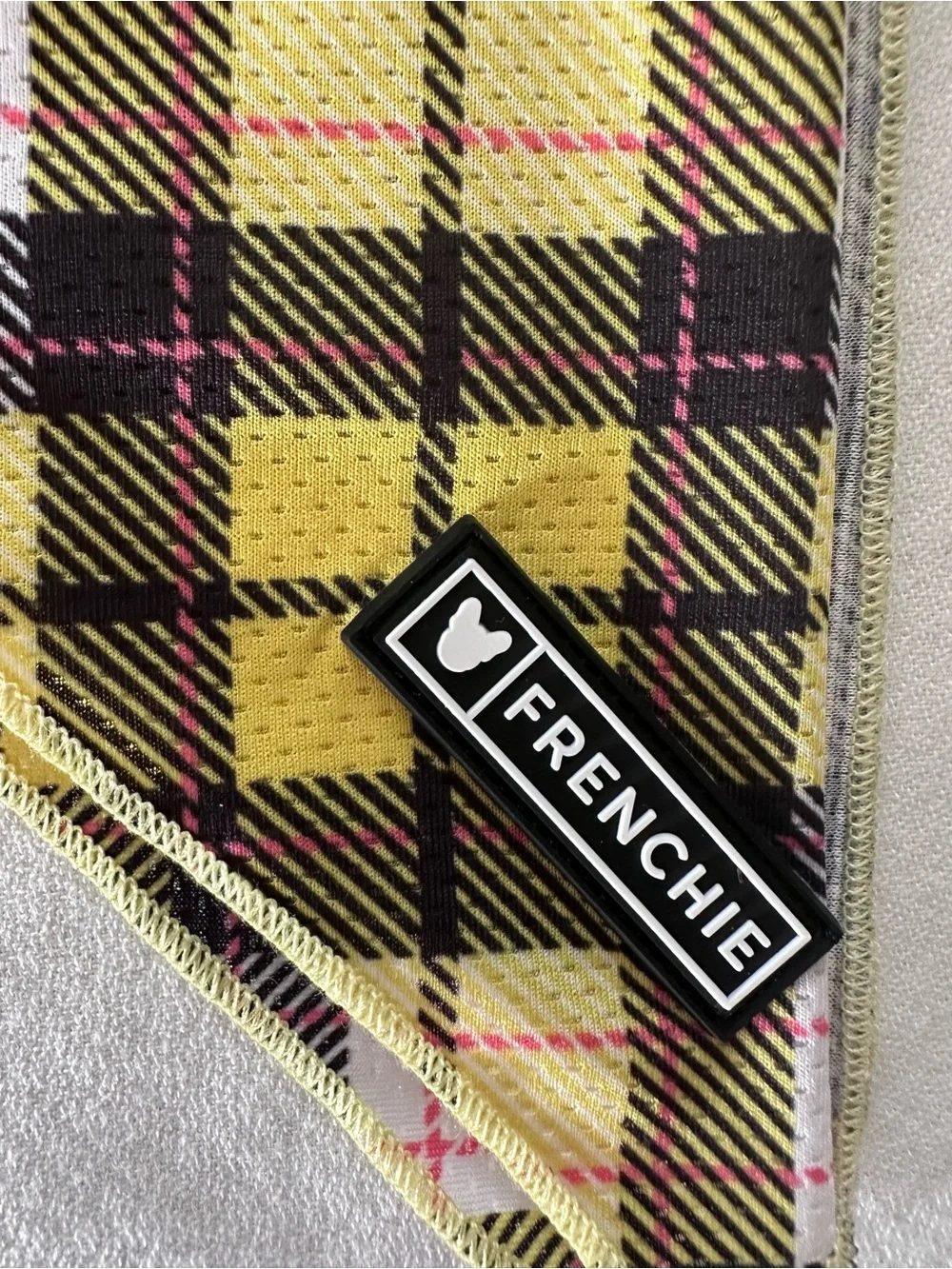 Frenchie Bulldog Yellow Black Plaid Cooling Bandana (new without tags)